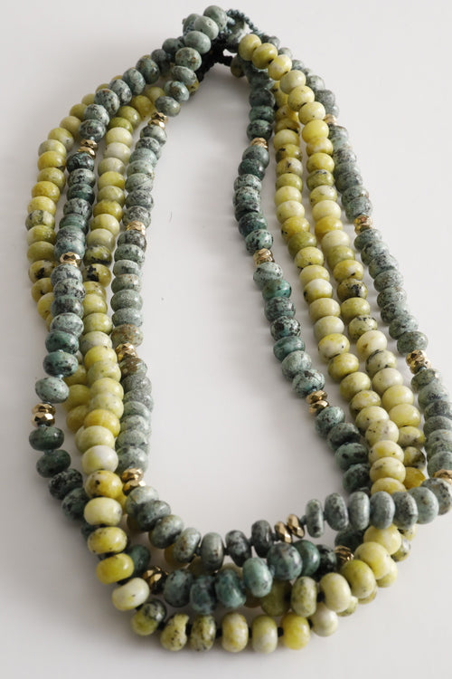 African Turquoise with Gold Hematite - Single Strand