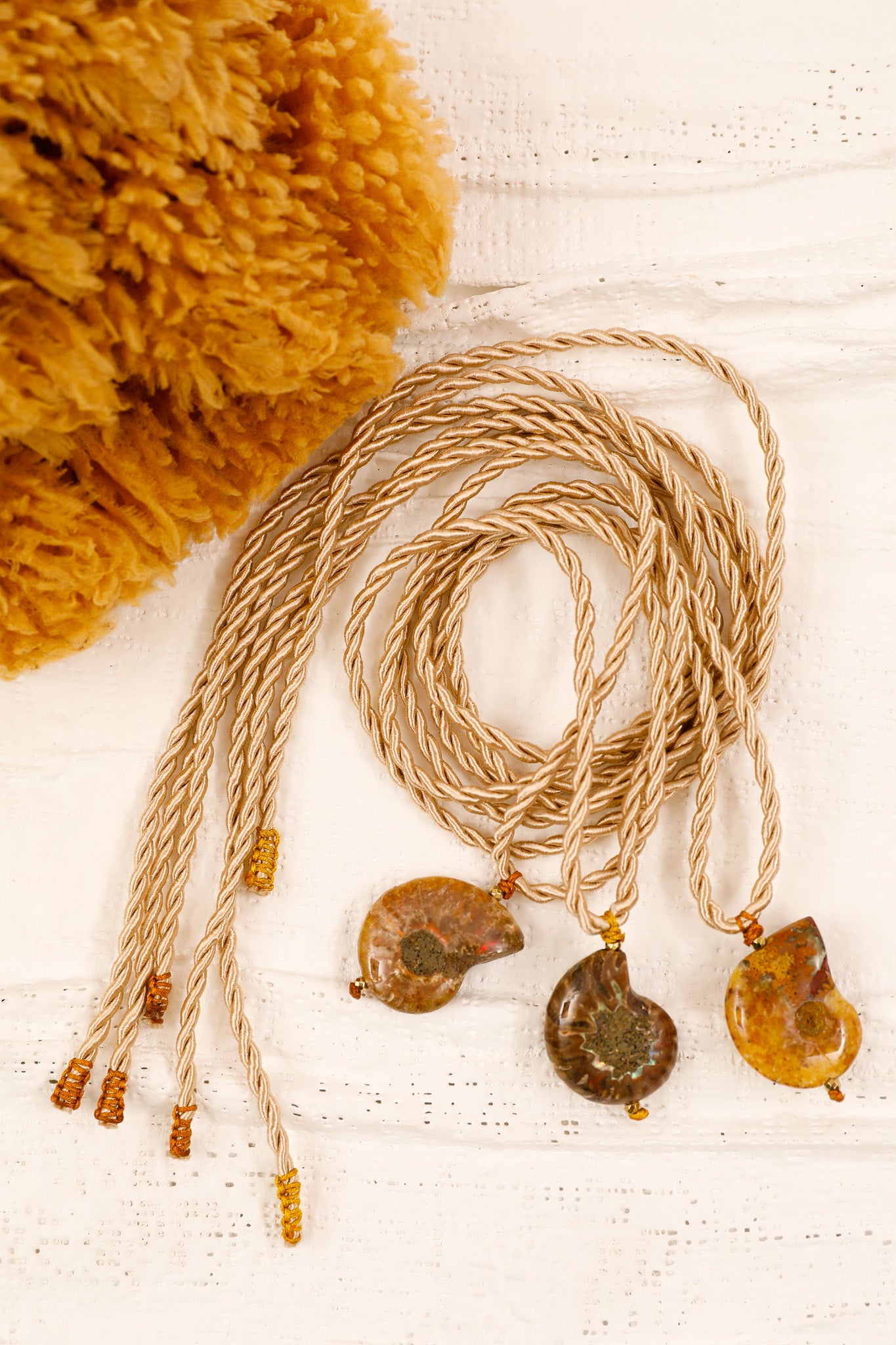 Natural Ammonite and Beige Twisted Rope