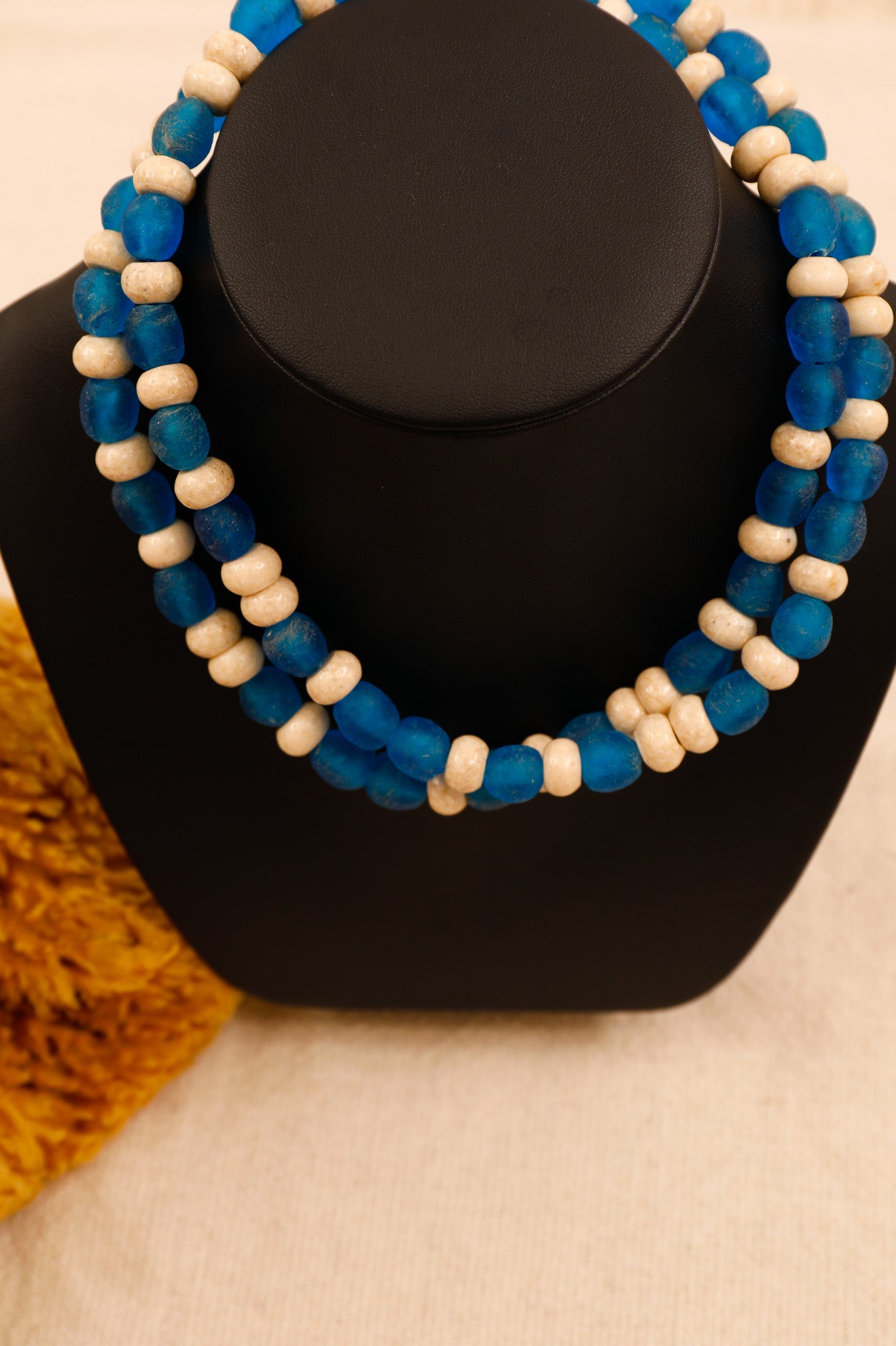 Blue Sea Glass and Riverstone Necklace