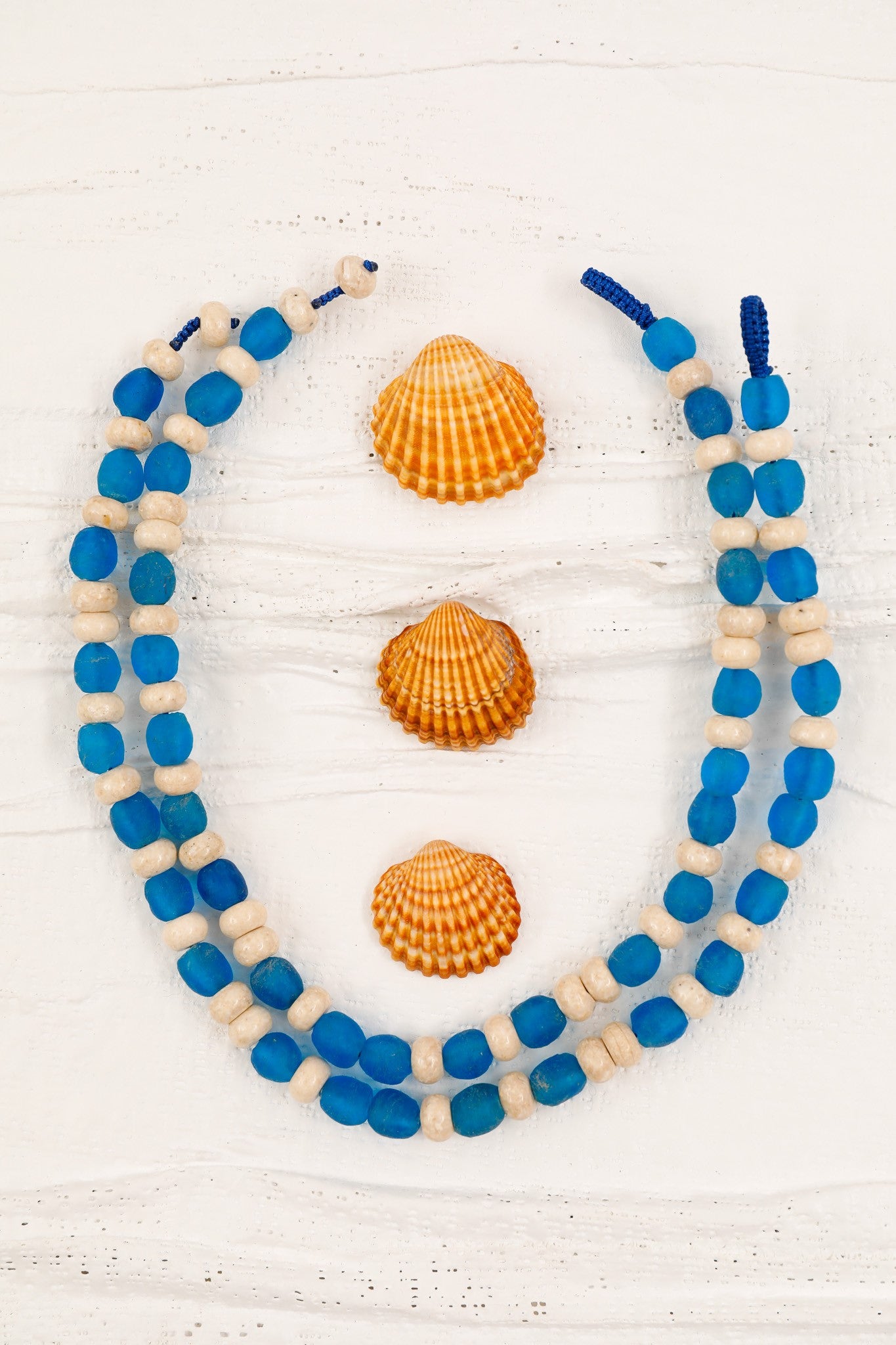 Blue Sea Glass and Riverstone Necklace