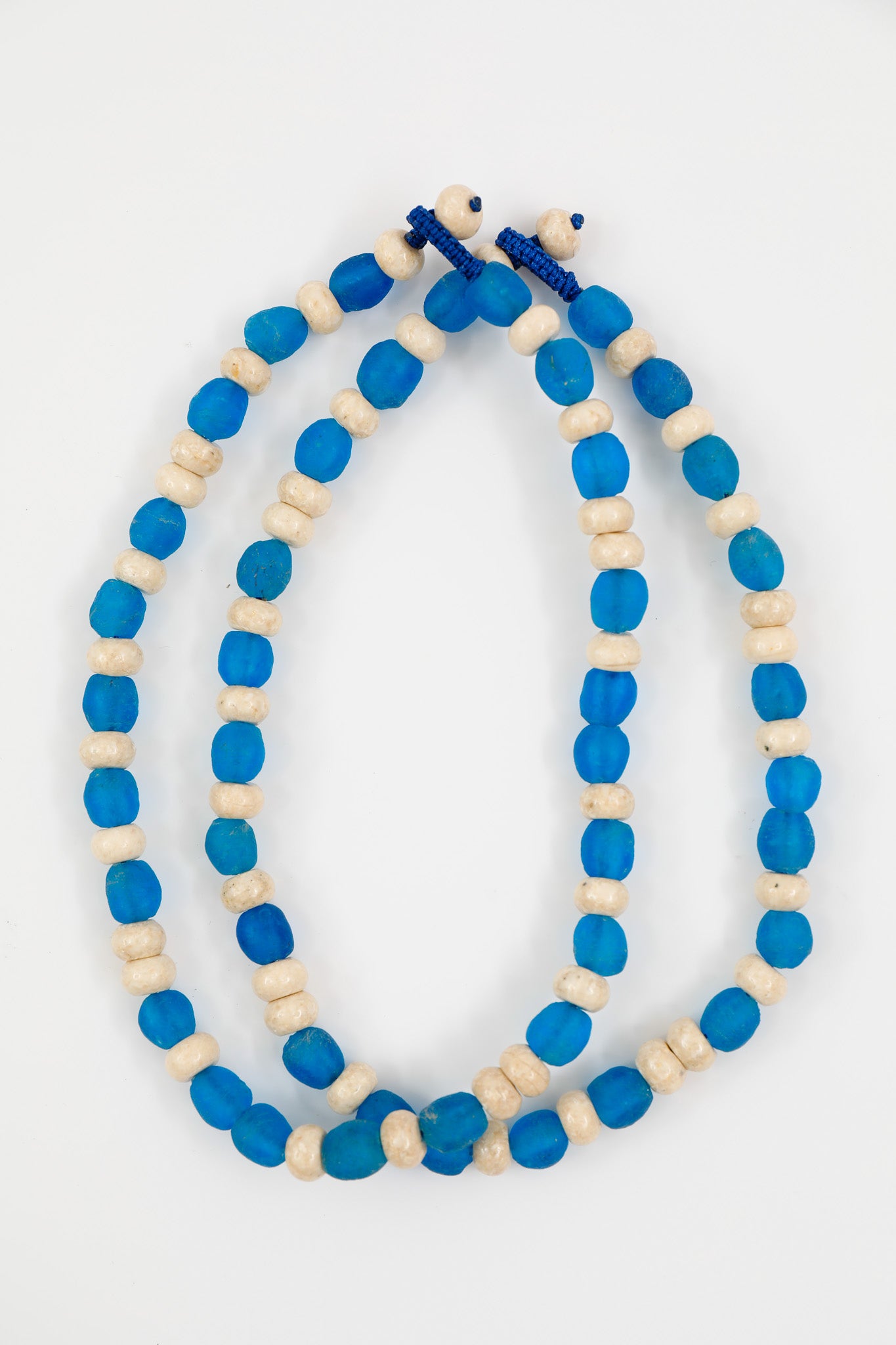 Blue Sea Glass and Riverstone Necklace