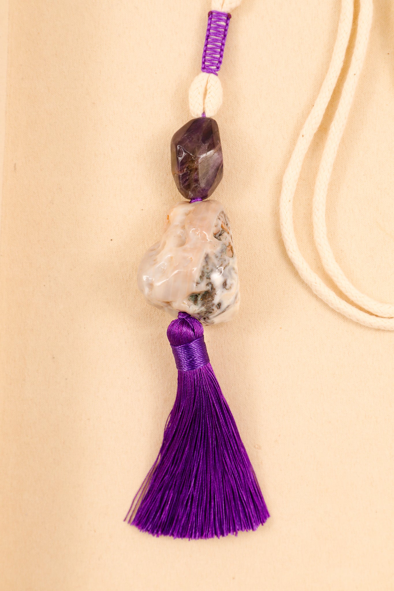 Botswana Agate and Amethyst Rope Long Necklace