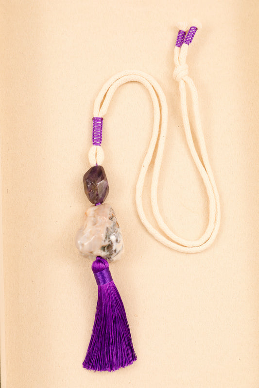 Botswana Agate and Amethyst Rope Long Necklace