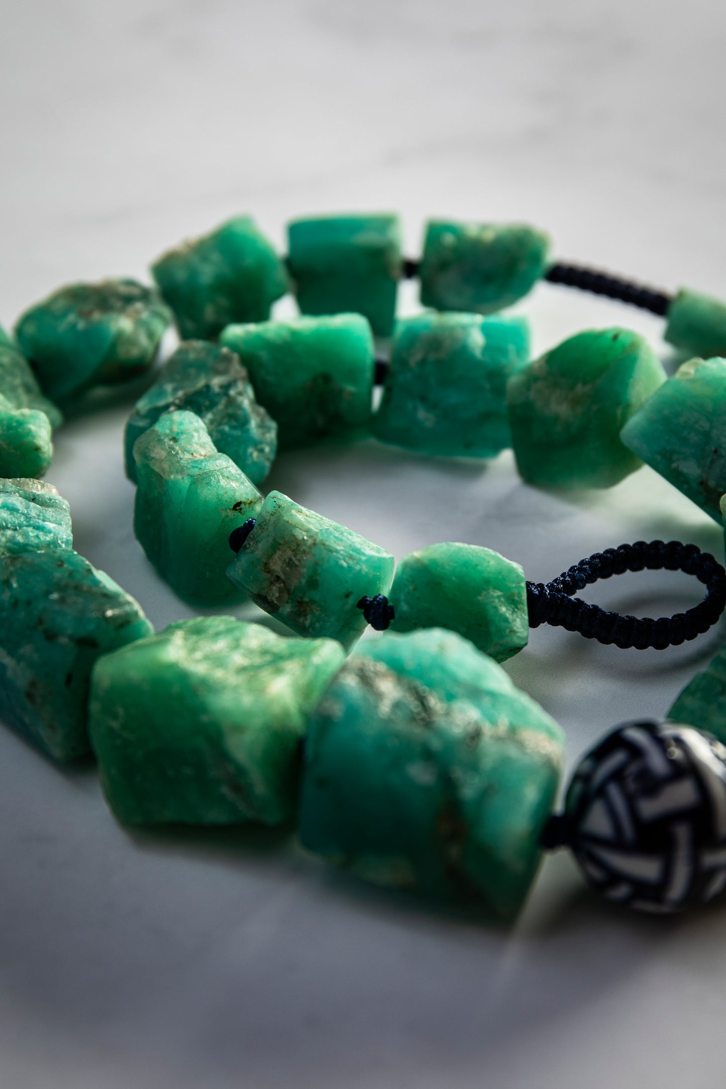 Rough Amazonite & Blue Weave Painted Ceramic Gemstone Necklace