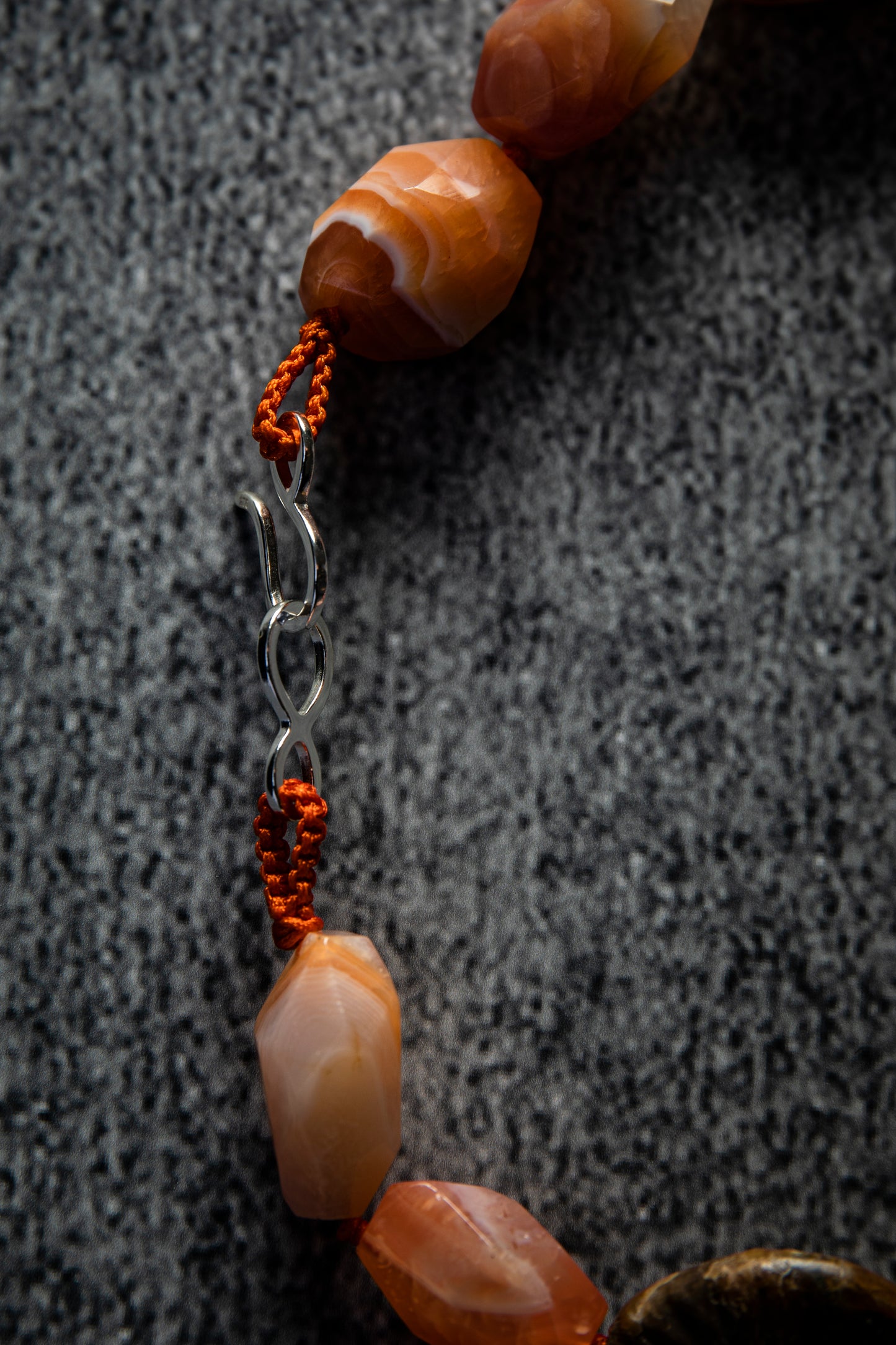 Orange Botswana Agate Nugget and Ammonite Gemstone Necklace