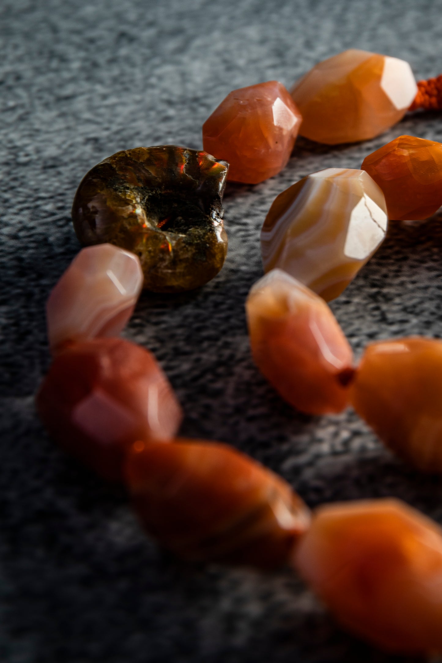 Orange Botswana Agate Nugget and Ammonite Gemstone Necklace