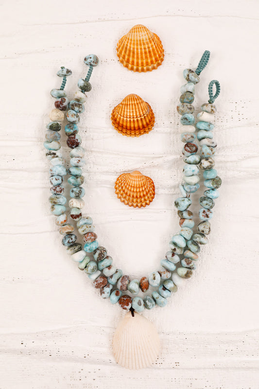 Larimar Pebble & Shell Necklace