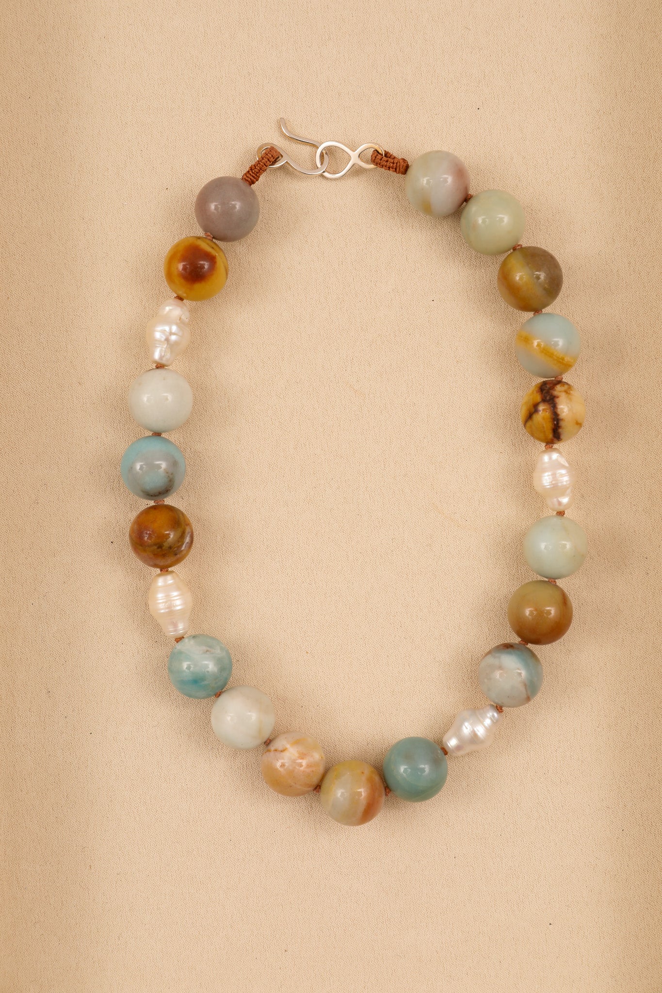 Large Amazonite and Pearl Statement Necklace