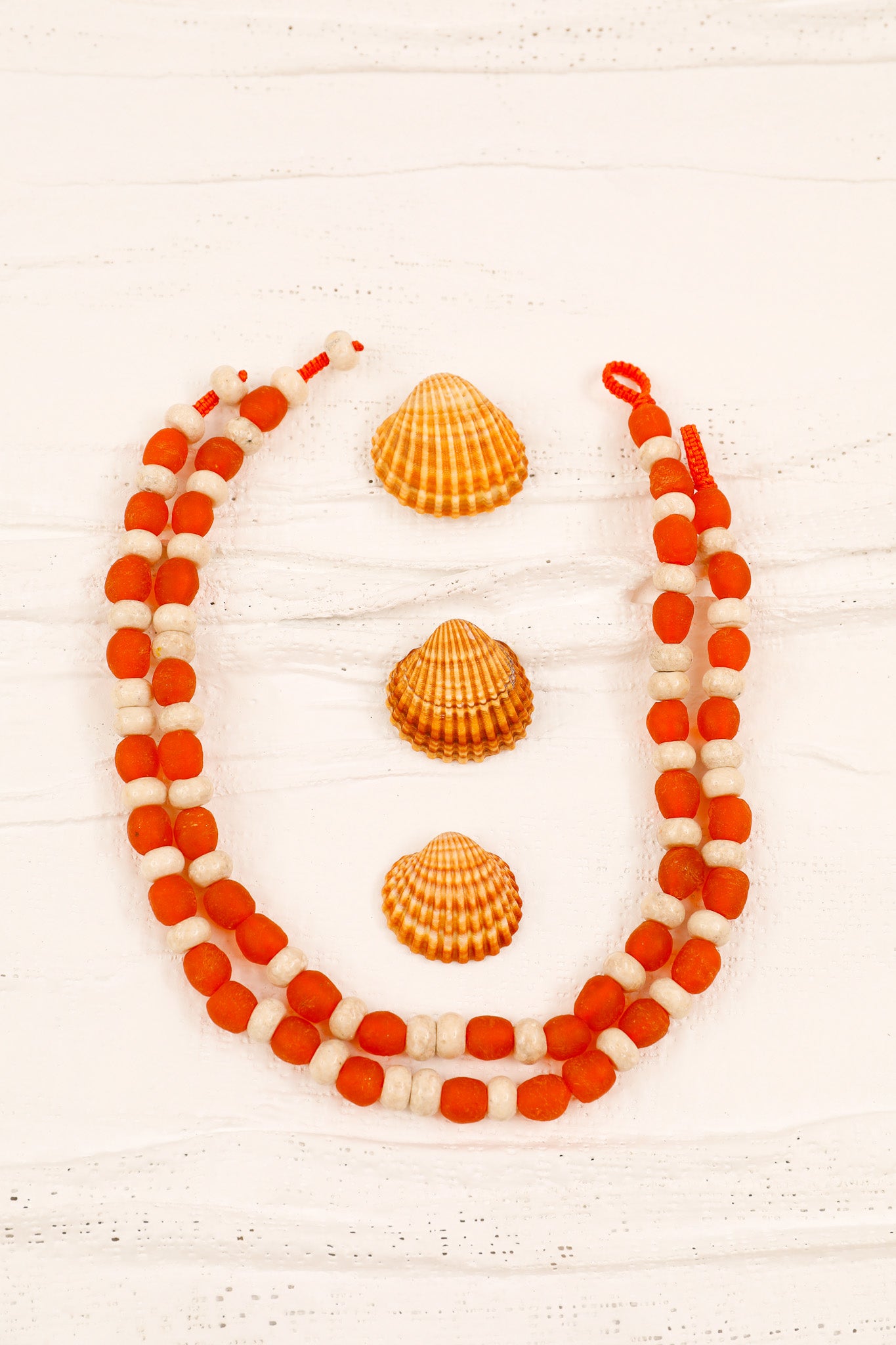 Orange Sea Glass and Riverstone Necklace