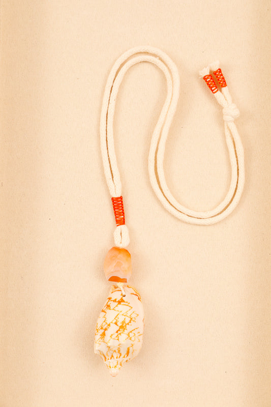 Orange Seashell and Orange Botswana Agate Long Rope Necklace