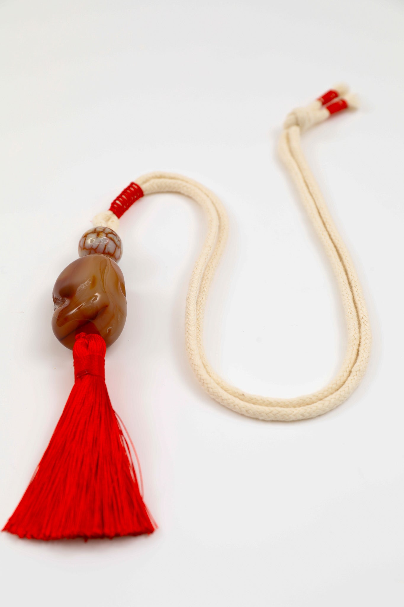 Red Agate Nugget and Crackle Agate Bead Long Rope Necklace