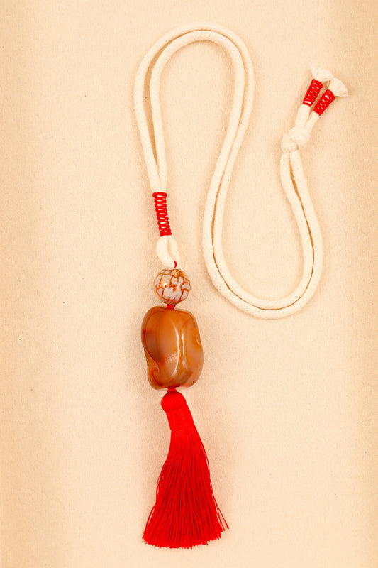 Red Agate Nugget and Crackle Agate Bead Long Rope Necklace