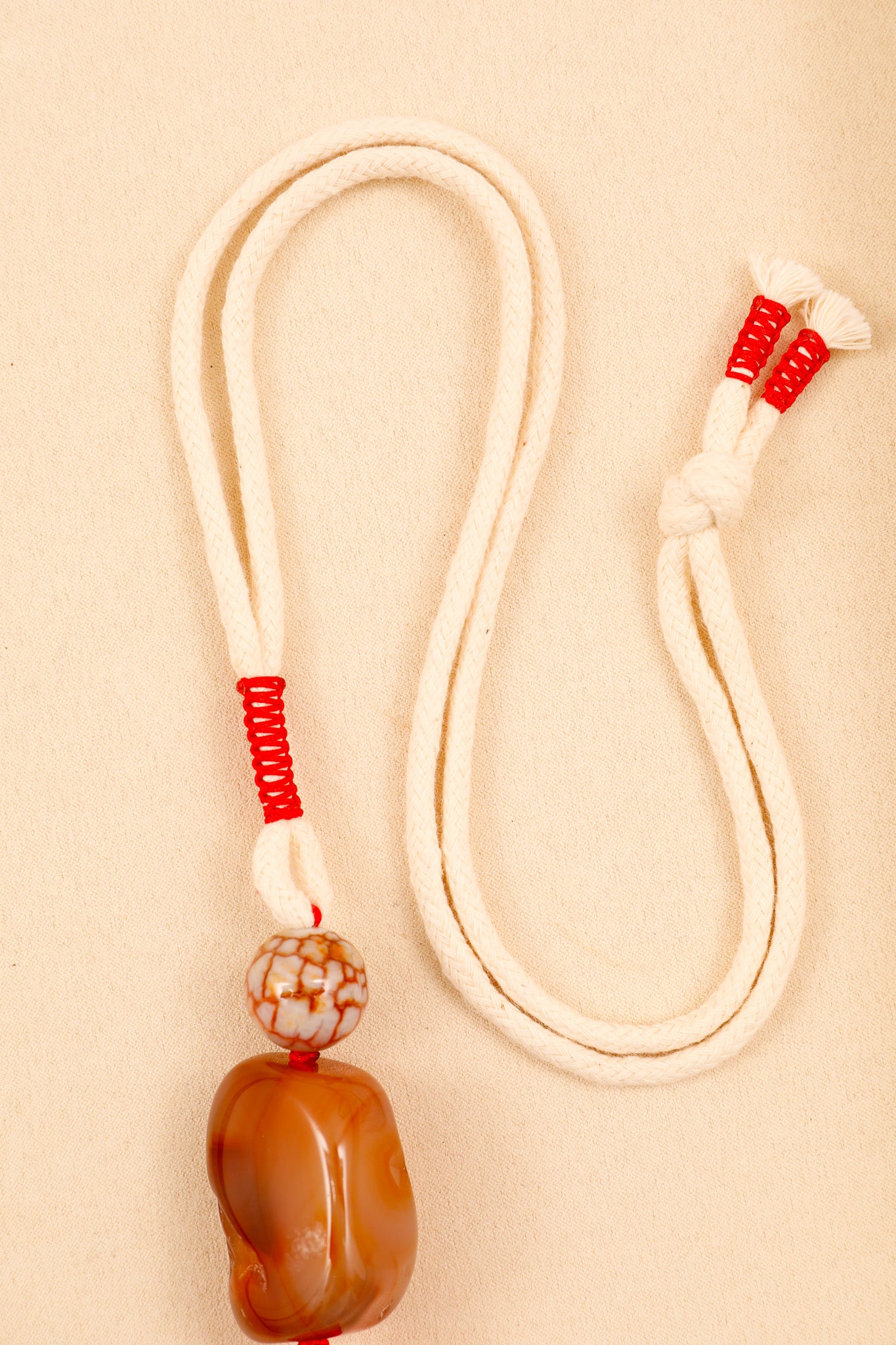 Red Agate Nugget and Crackle Agate Bead Long Rope Necklace