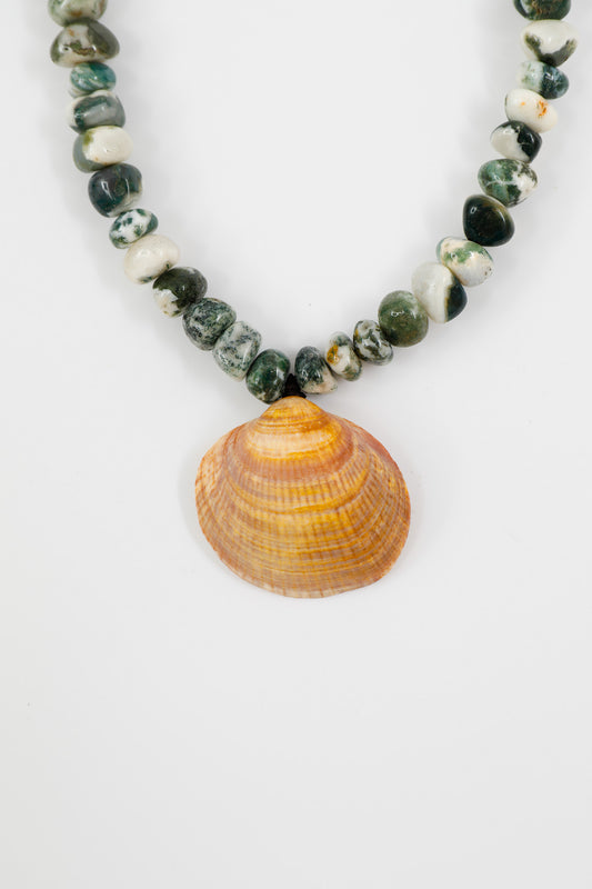 Tree Agate Nuggets & Shell Necklace