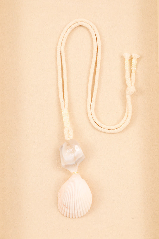 White Seashell and Botswana Agate Long Rope Necklace