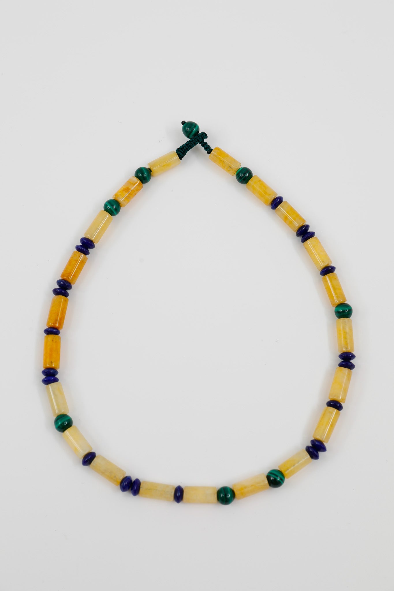 Yellow Jade Tubes with Malachite and Lapis Lazuli