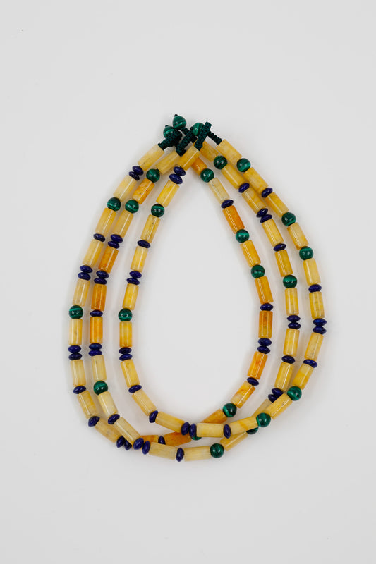 Yellow Jade Tubes with Malachite and Lapis Lazuli