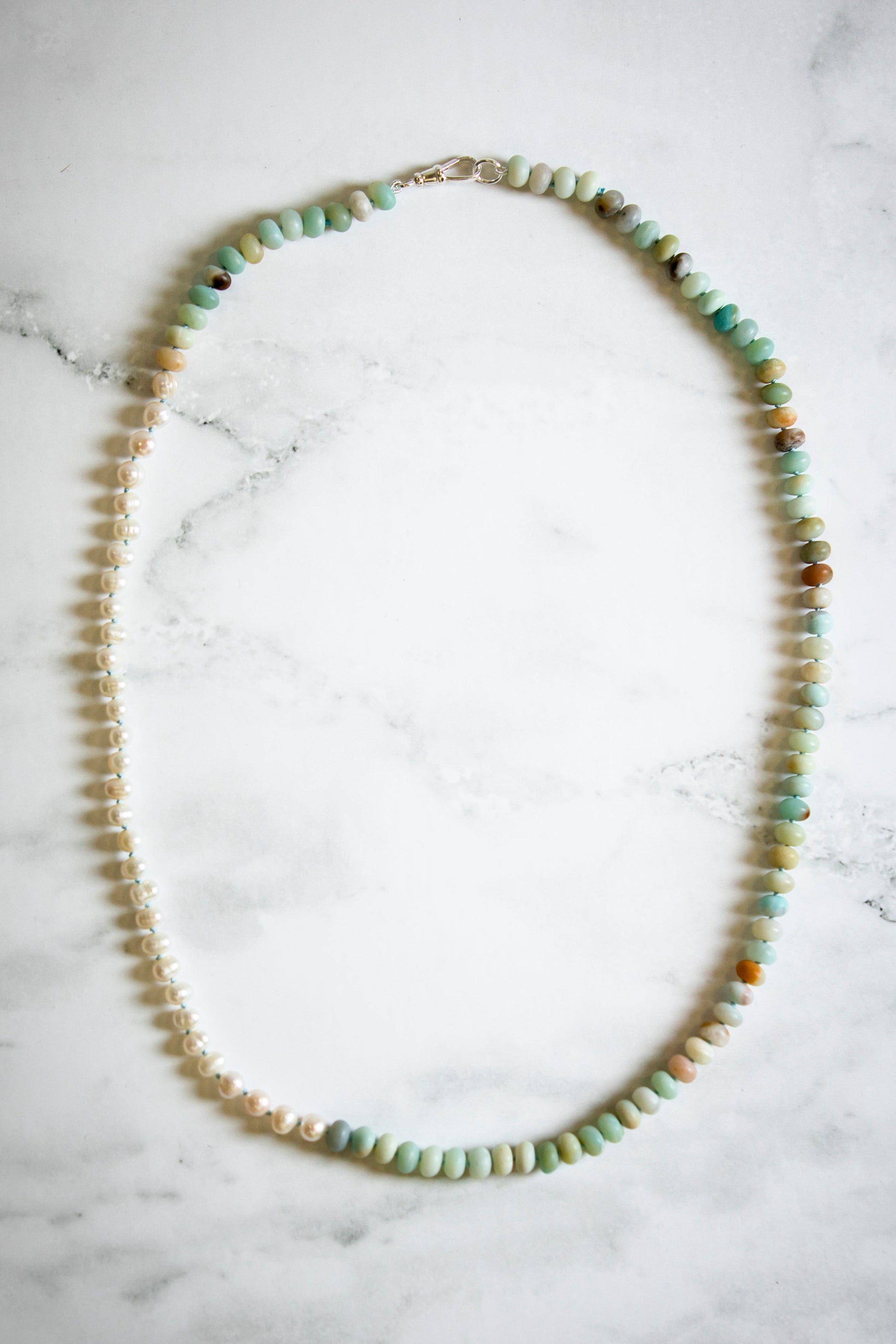 Amazonite and Micro Pearl Button Candy Necklace - Gemstone