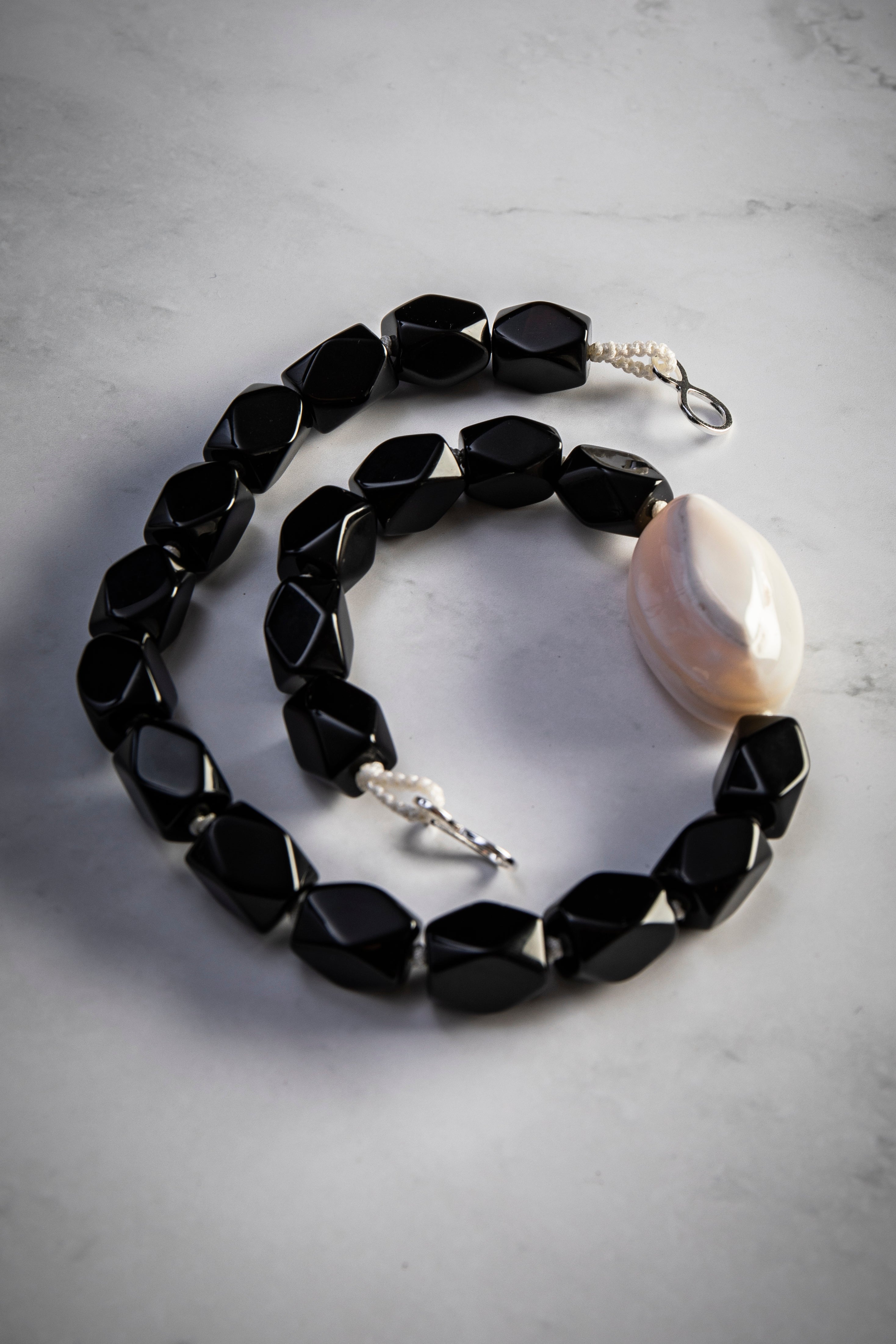 Men's Handmade Botswana popular Agate Onyx Gem Long 925 Necklace