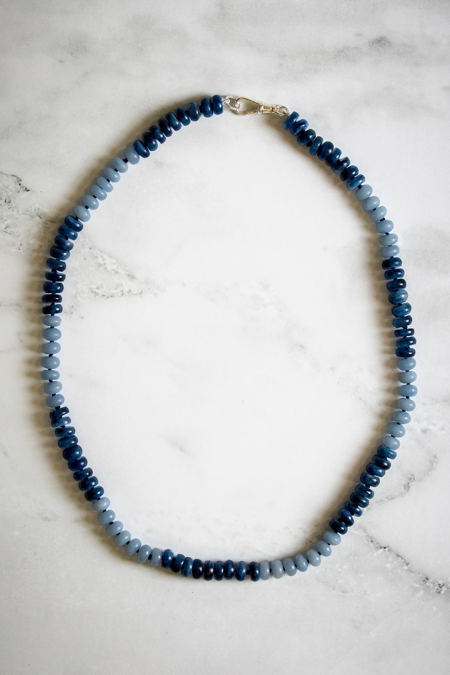 Blue Kyanite and Angelite Button Candy Necklace - Gemstone