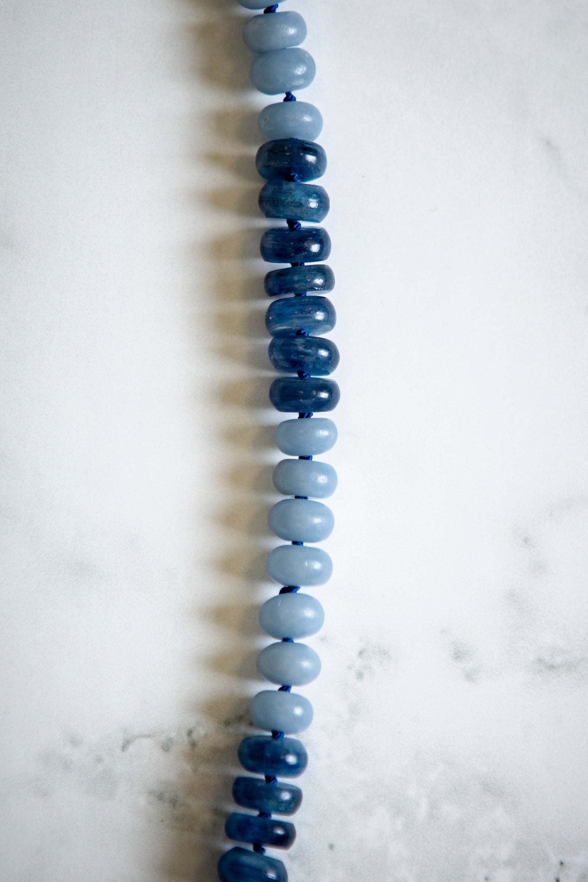 Blue Kyanite Angelite and Micro Pearl Button Candy Necklace