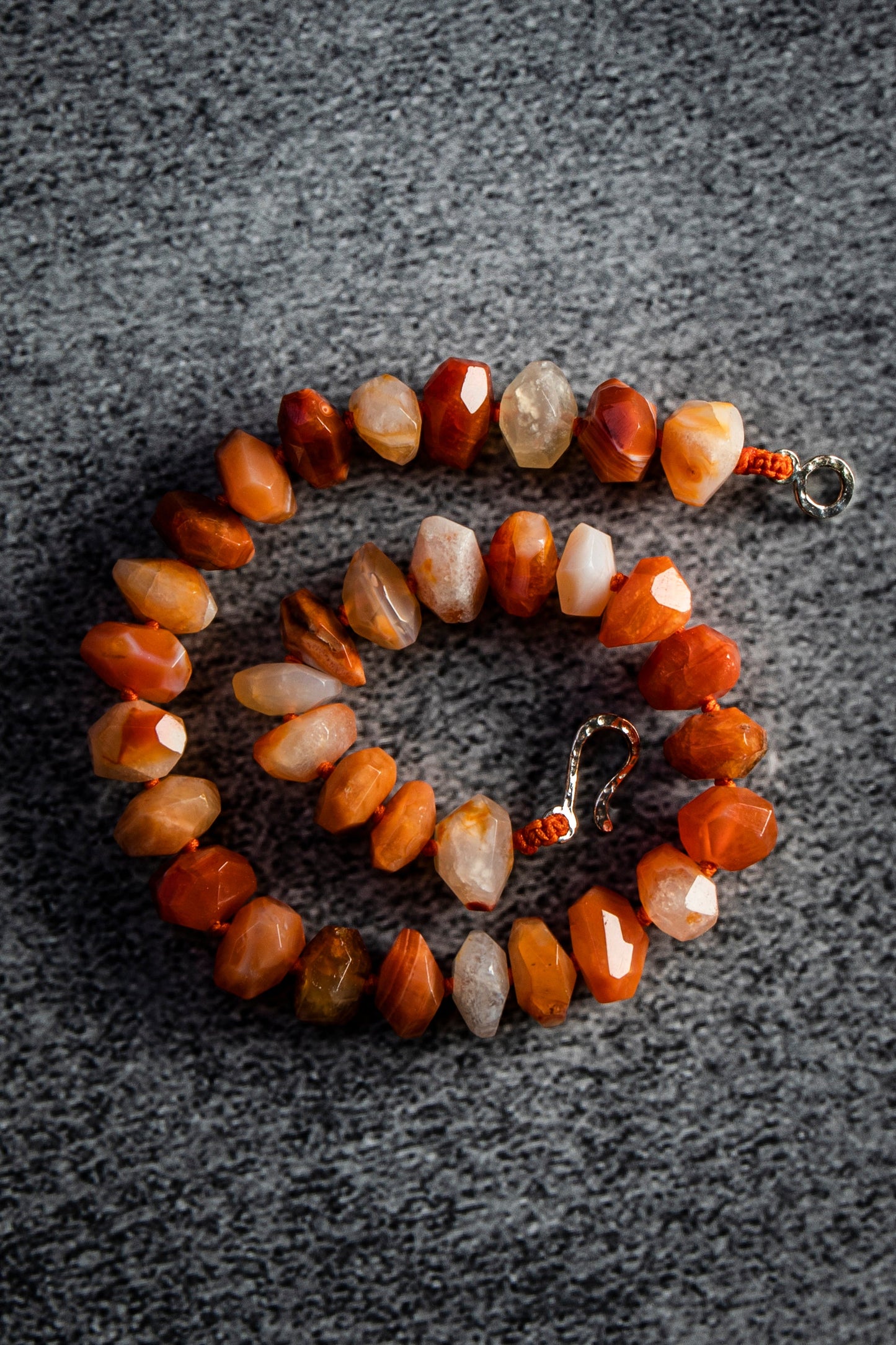 Orange Botswana Agate Faceted Gemstone Button Necklace -