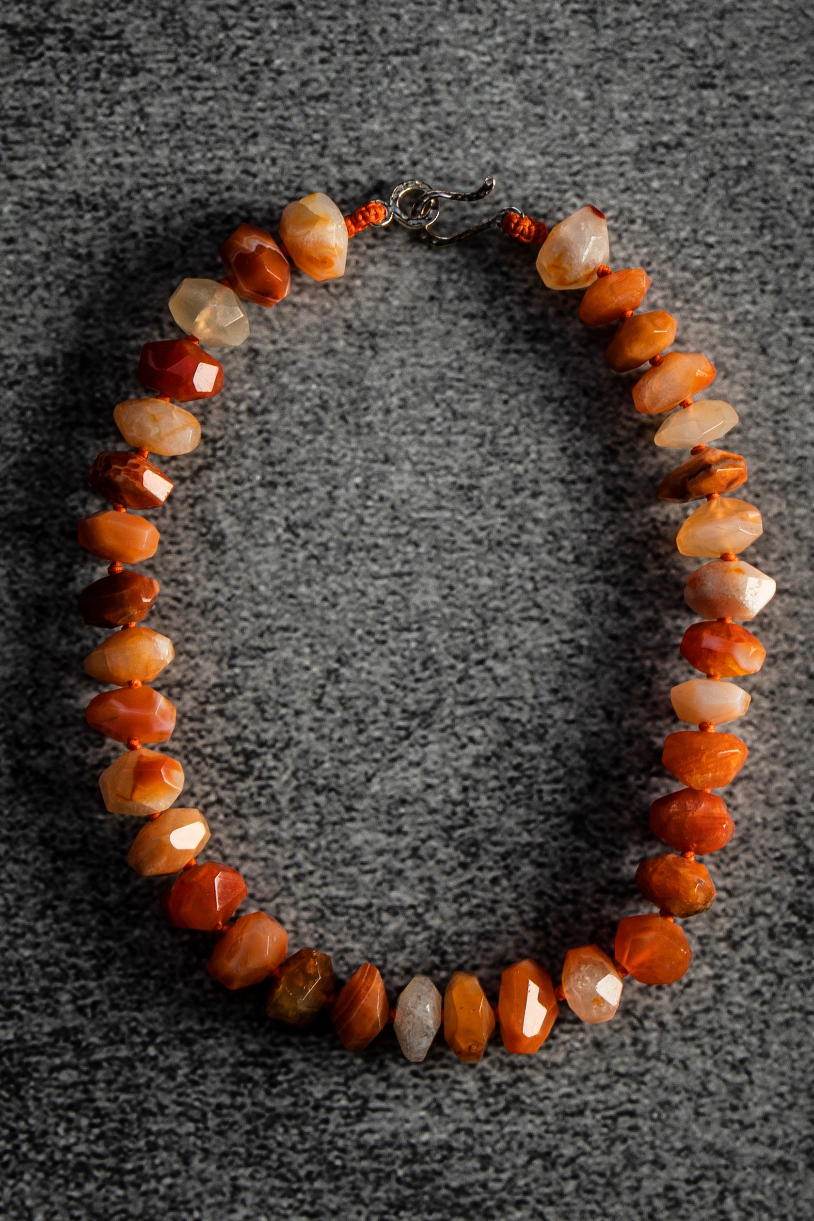 Orange Botswana Agate Faceted Gemstone Button Necklace -