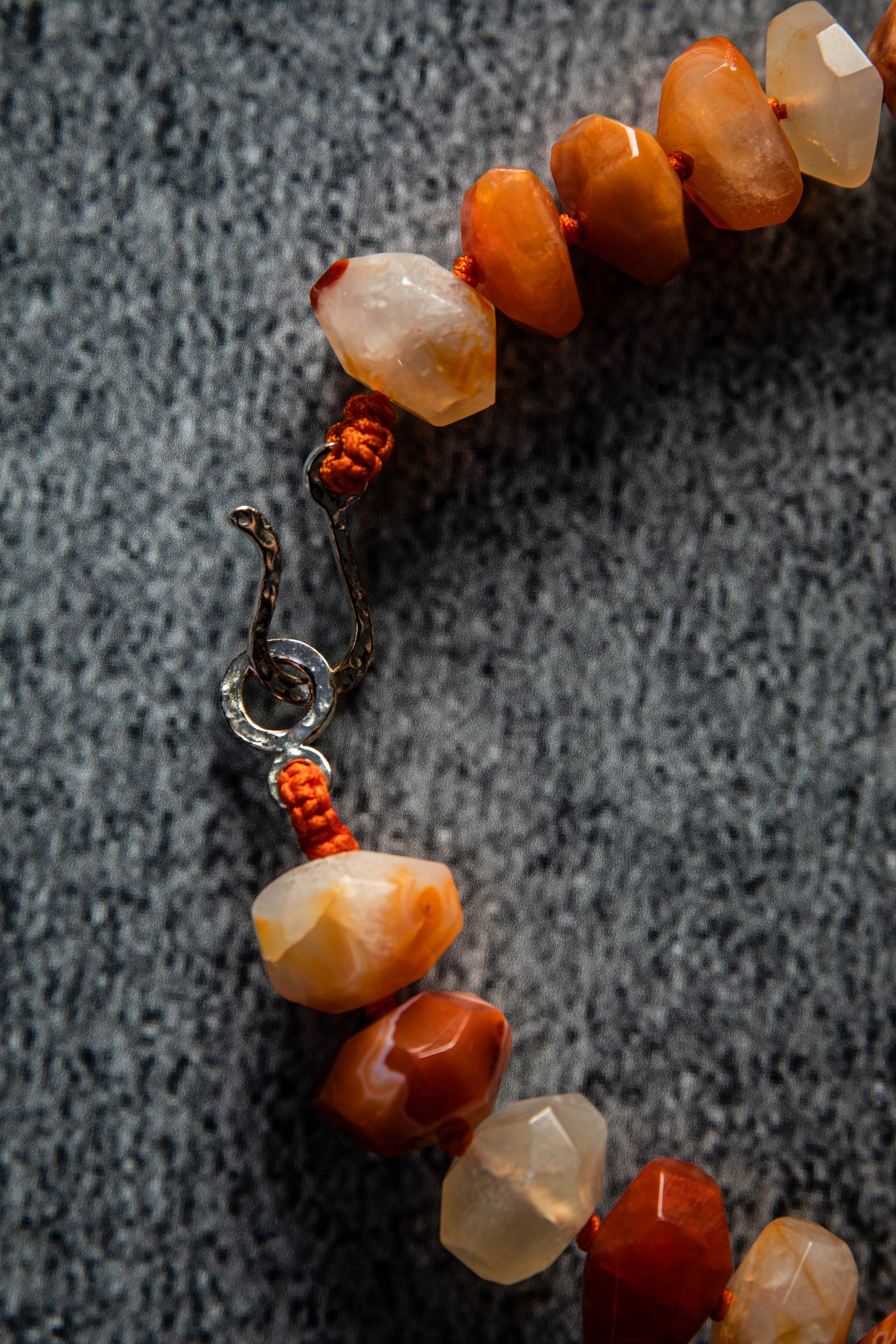 Orange Botswana Agate Faceted Gemstone Button Necklace -