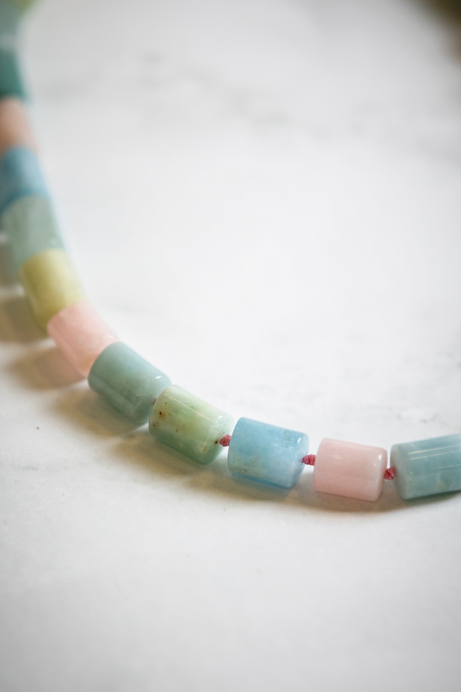 Pink, Blue and Green Beryl Cylinder Gemstone Necklace – Exuma Blue